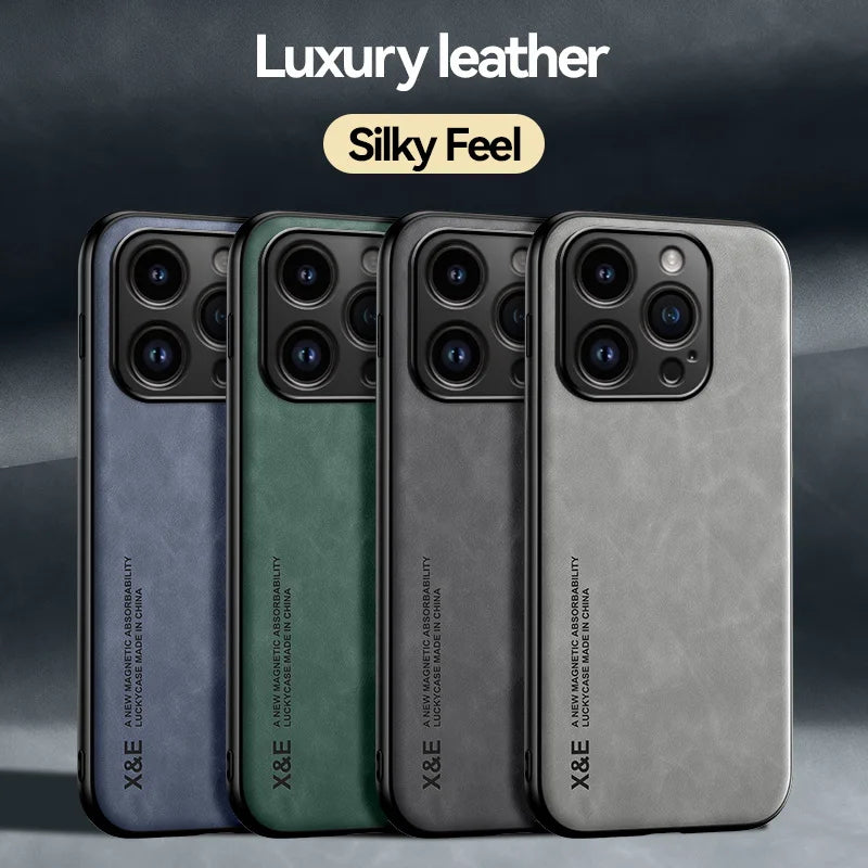 Luxury Magnetic Sheepskin Leather Case for  15 14 13 12 11 Pro Max Mini XR XS 8 7 