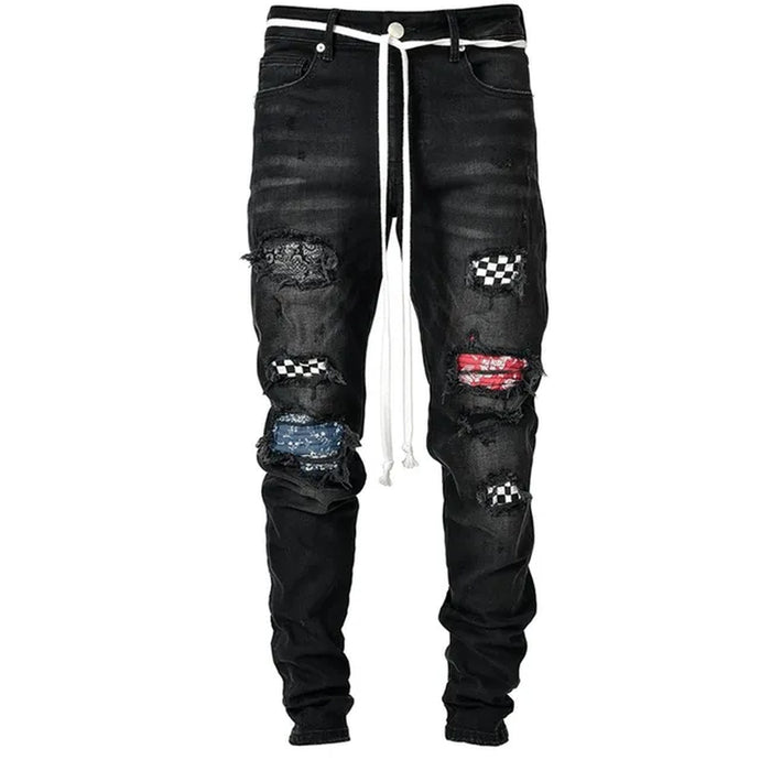 Men's Ripped Skinny Patchwork Jeans 